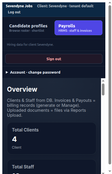 Employer payroll dashboard with invoices, payslips, and contracts